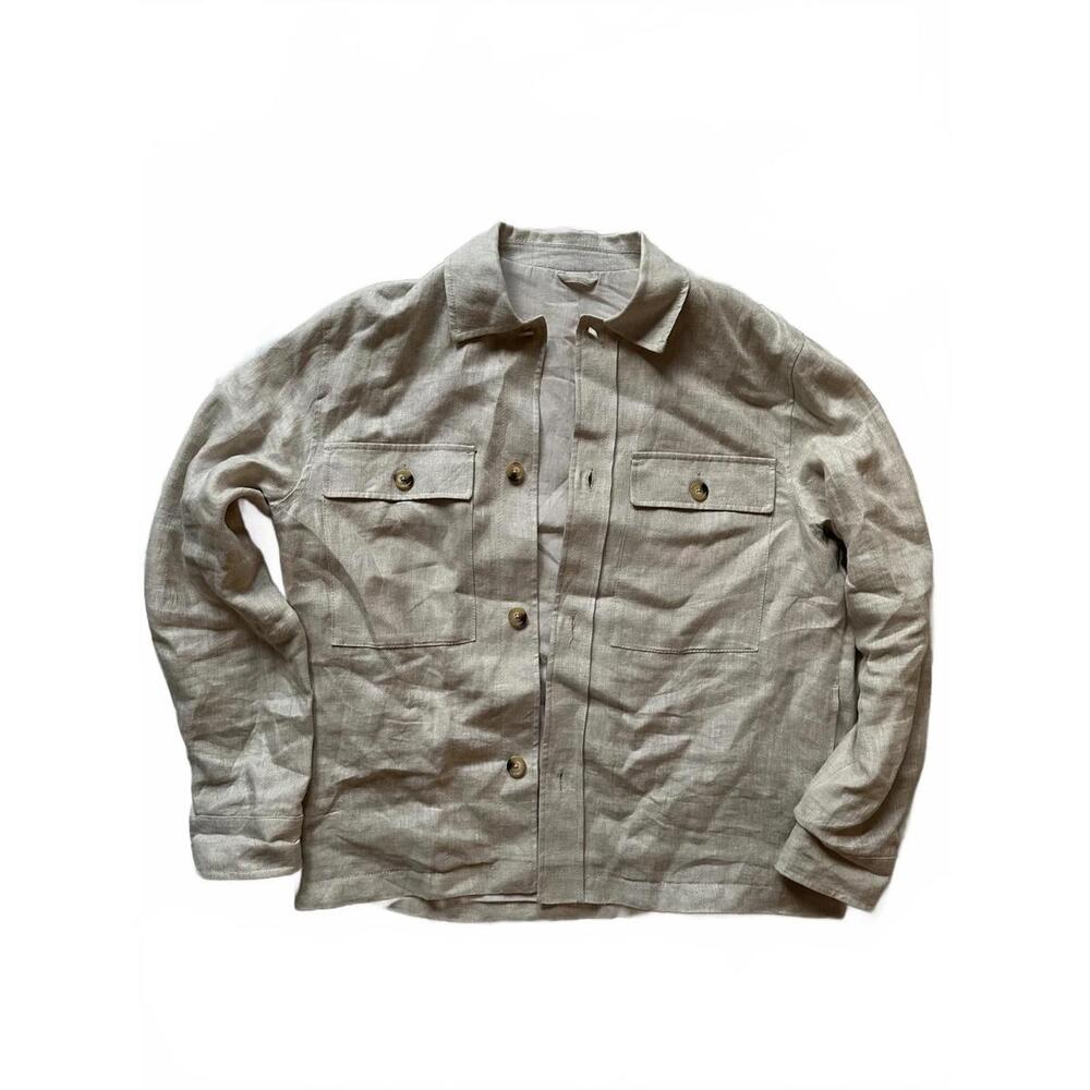 Zara Linen Long Sleeve Over Shirt with Lining Size L